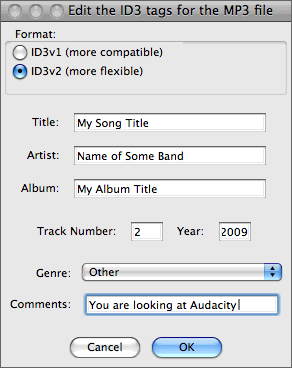 ID3 tag dialog from Audacity