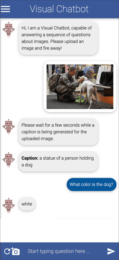 Screenshot of dialog with Visual Chatbot