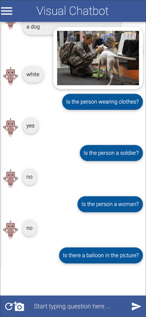 Screenshot of dialog with Visual Chatbot
