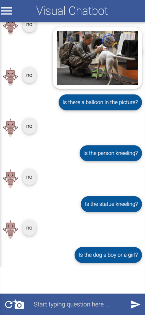 Screenshot of dialog with Visual Chatbot