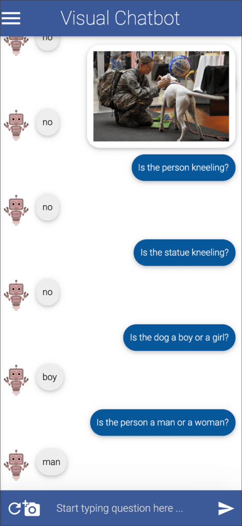 Screenshot of dialog with Visual Chatbot