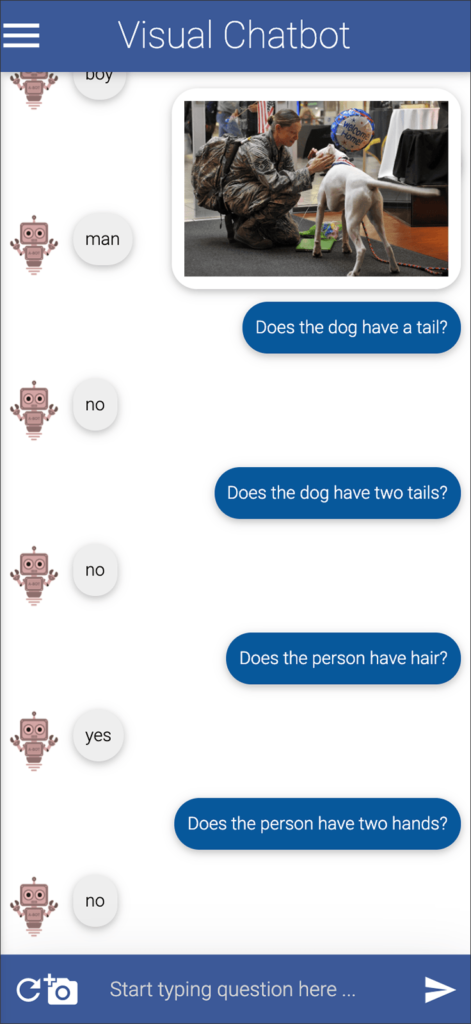 Screenshot of dialog with Visual Chatbot